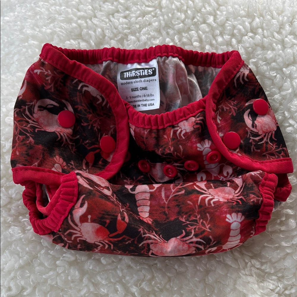 Thirsties Modern Cloth Diapers Red Lobster Print Diaper Cover Size One